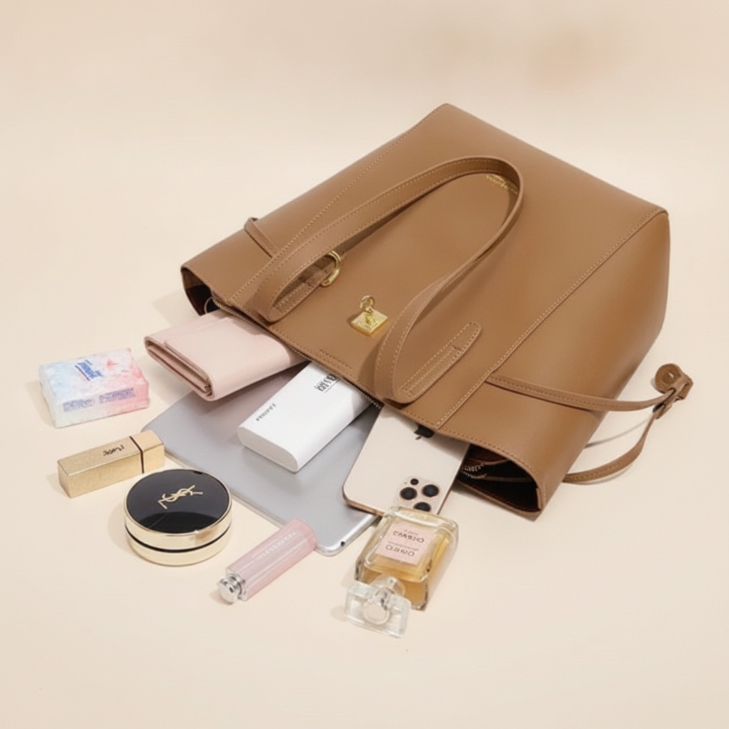 Sac Cabas Cuir Vegan & Bandoulière Vachette