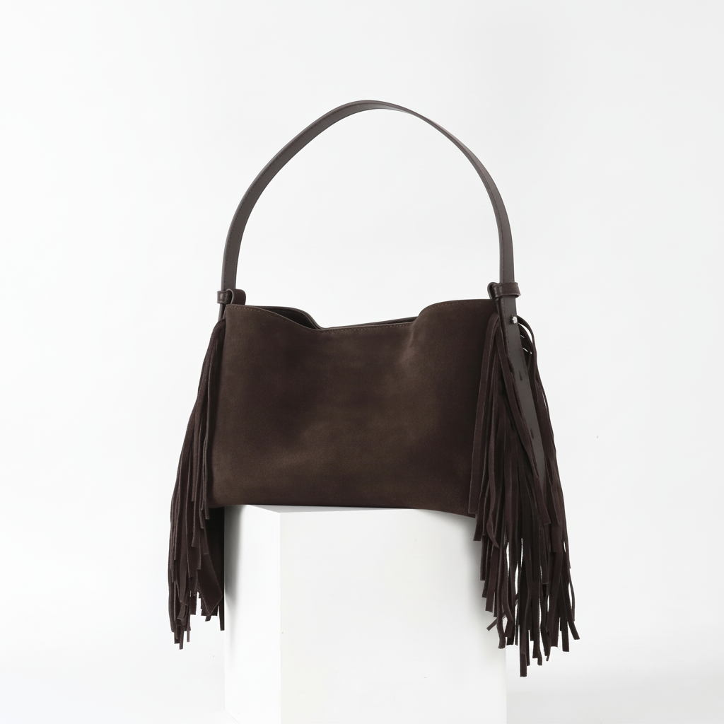 Sac Cabas Daim Lola Franges Marron Chocolat