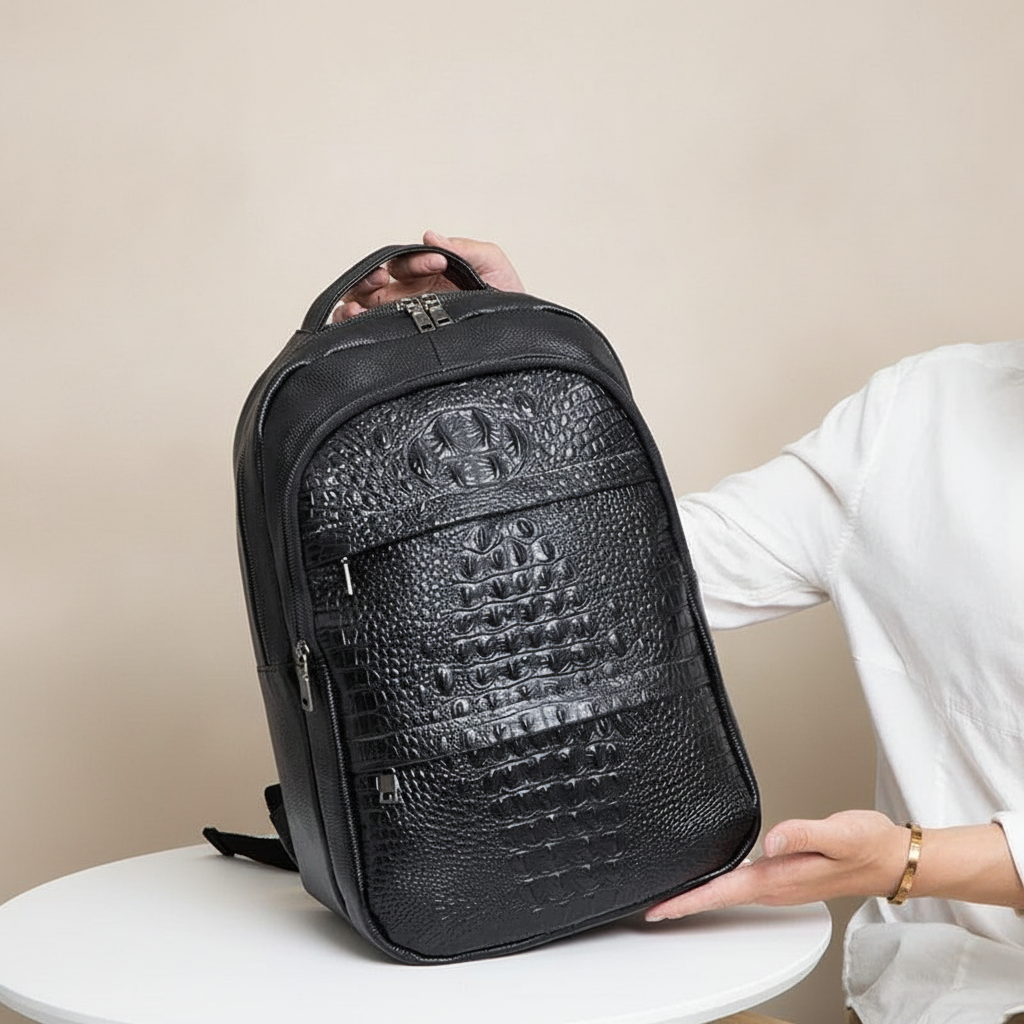 Sac à Dos Cuir Femme Crocodile Noir