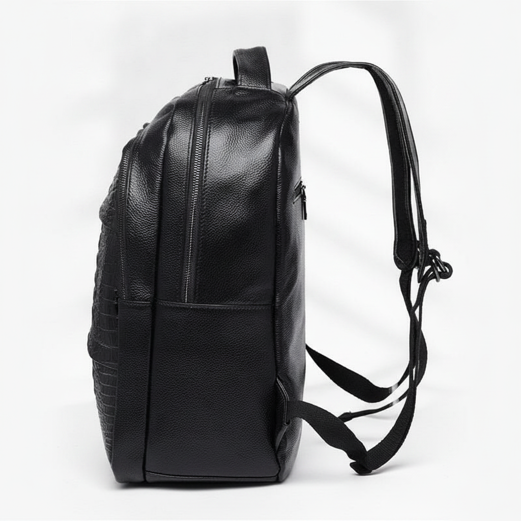 Sac à Dos Cuir Femme Crocodile Noir