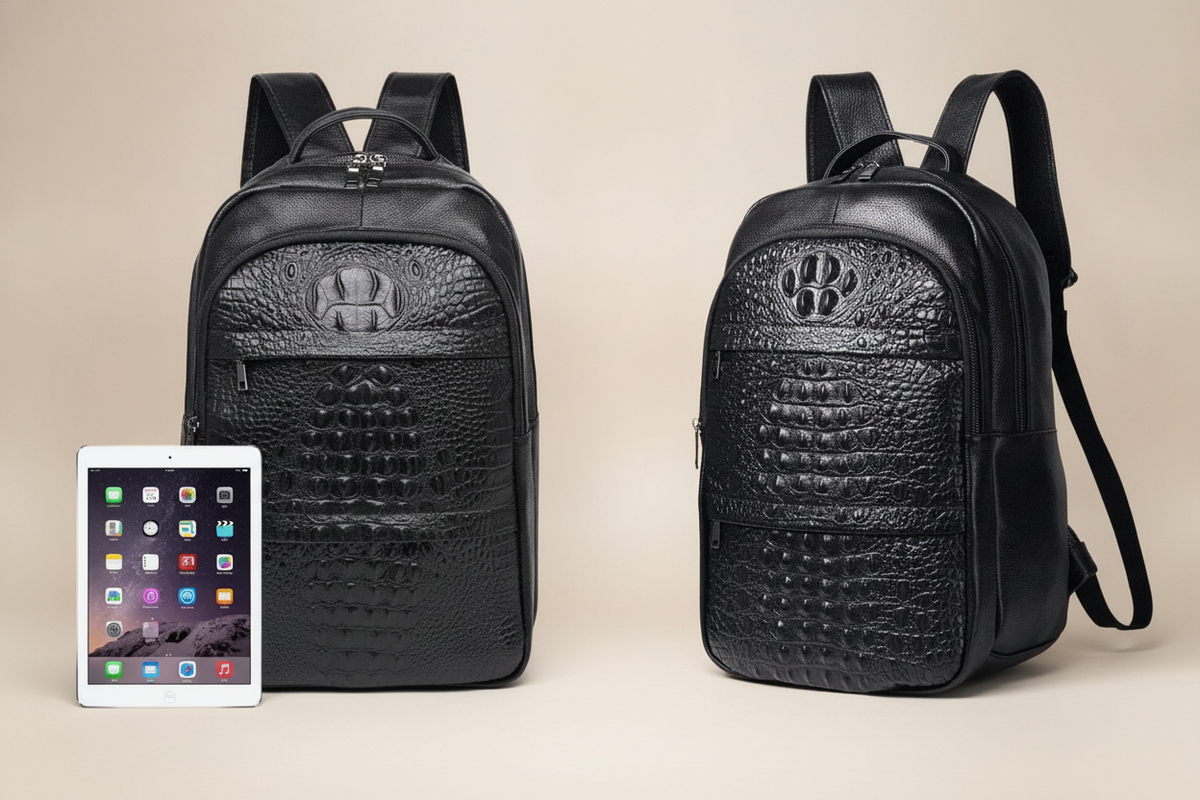 Sac à Dos Cuir Femme Crocodile Noir