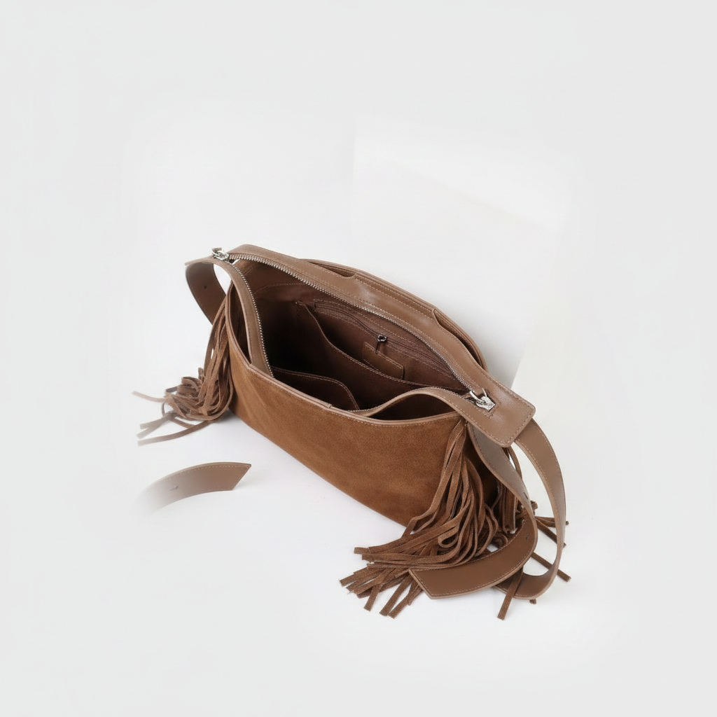 Sac Cabas Daim Lola Franges Marron Chocolat