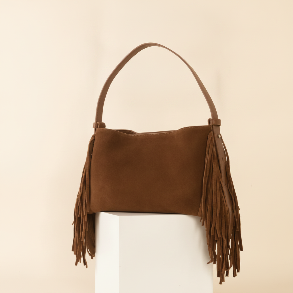 Sac Cabas Daim Lola Franges Marron Chocolat