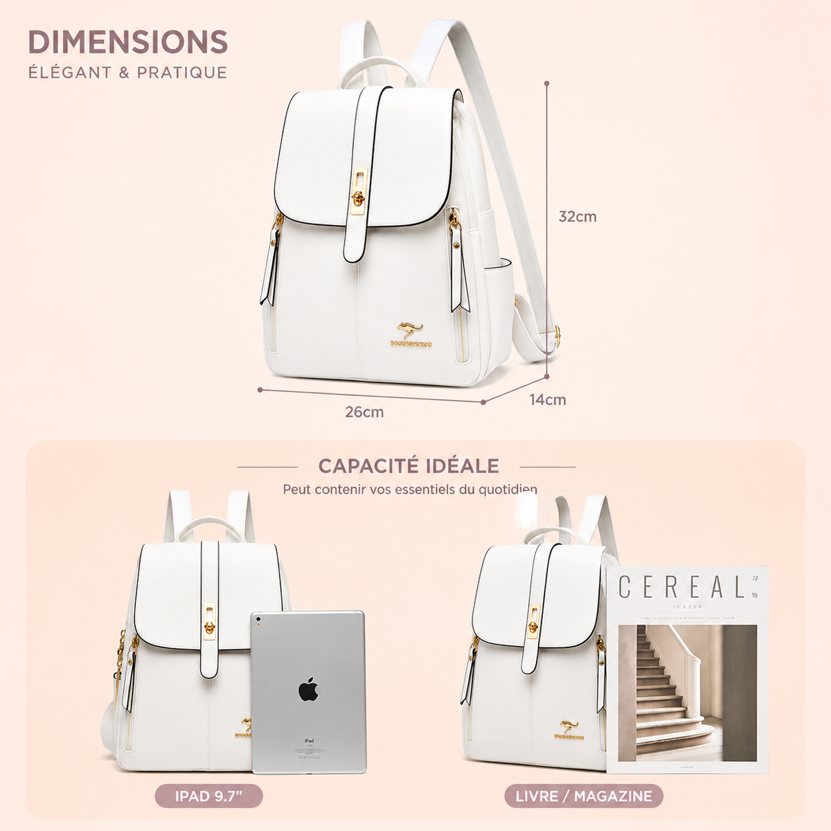 Sac à Dos Blanc Cuir Vegan Chic & Pratique